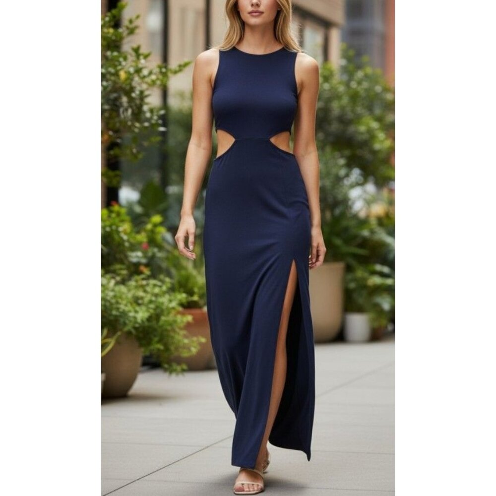 Navy Blue Cutout Maxi Dress Sleeveless Size S